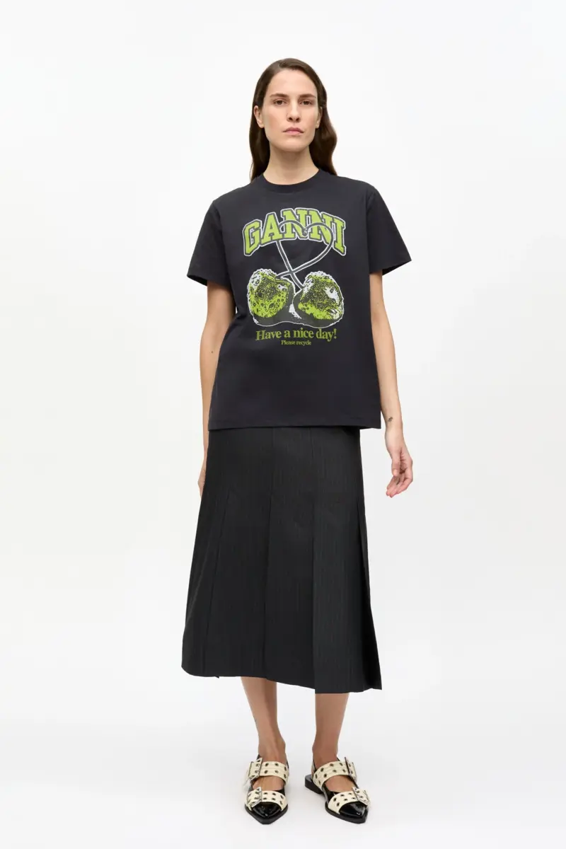Black Basic Jersey Green Cherry Relaxed T-shirt