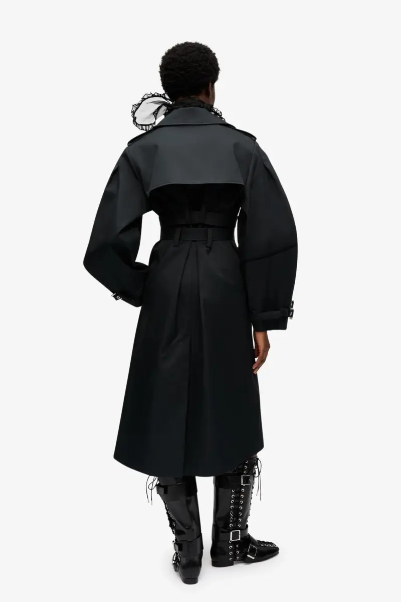 Black Bonded Cotton Trench Coat