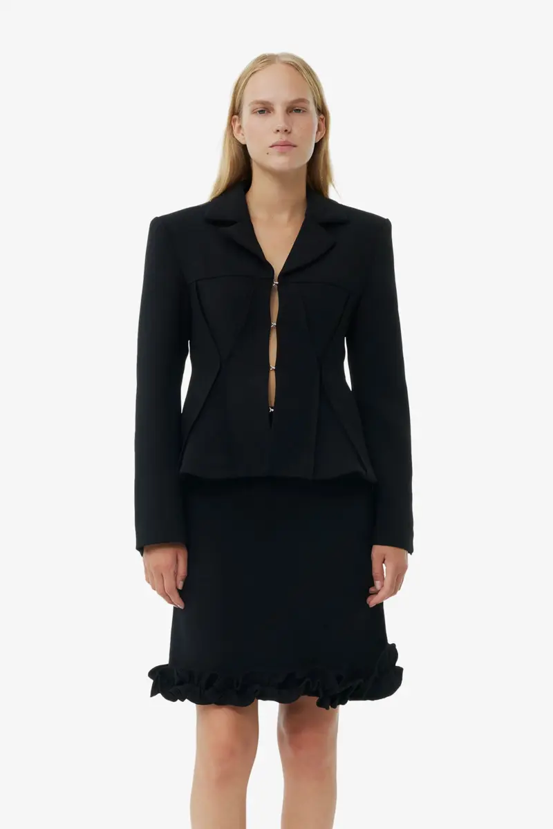 Black Bonded Crepe Fitted Blazer