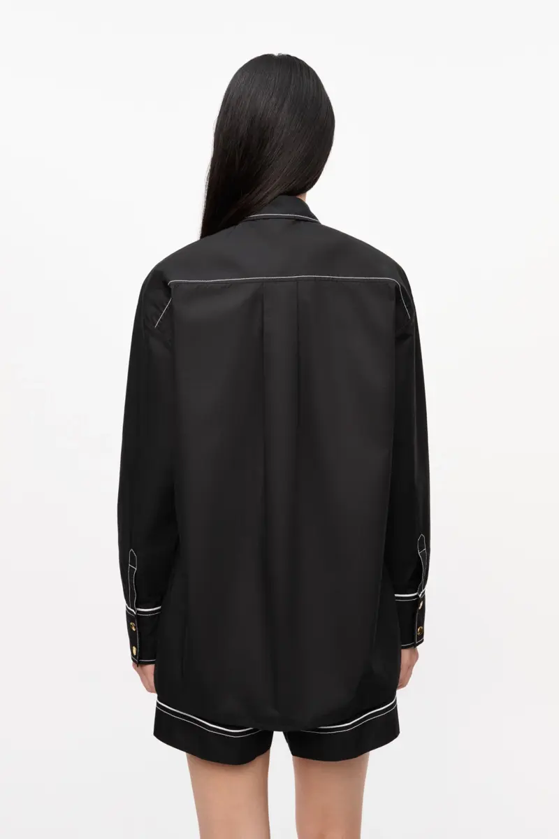 Black Cotton Poplin Raglan Shirt