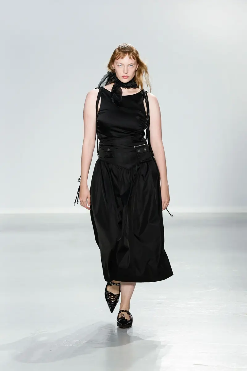 Black Duchesse Nylon Long Pocket Skirt Black Duchesse Nylon Long Pocket Skirt