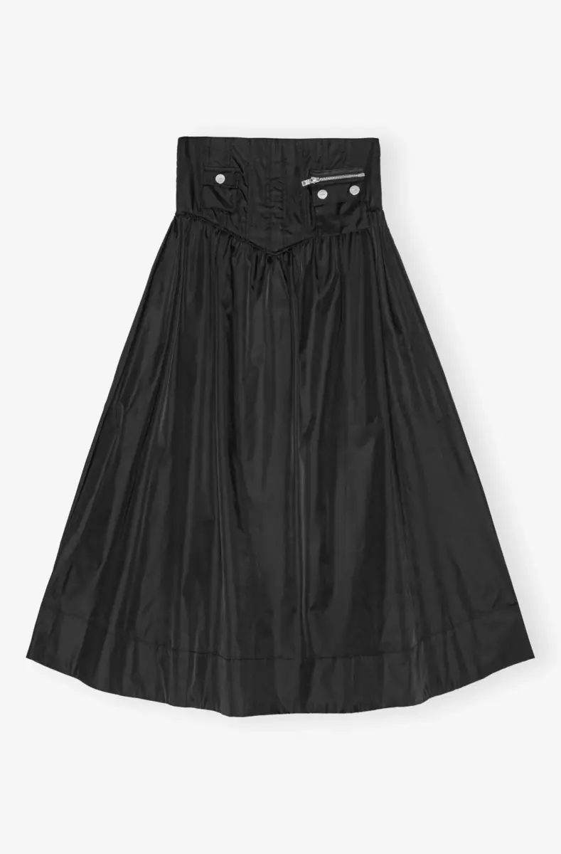 Black Duchesse Nylon Long Pocket Skirt Black Duchesse Nylon Long Pocket Skirt