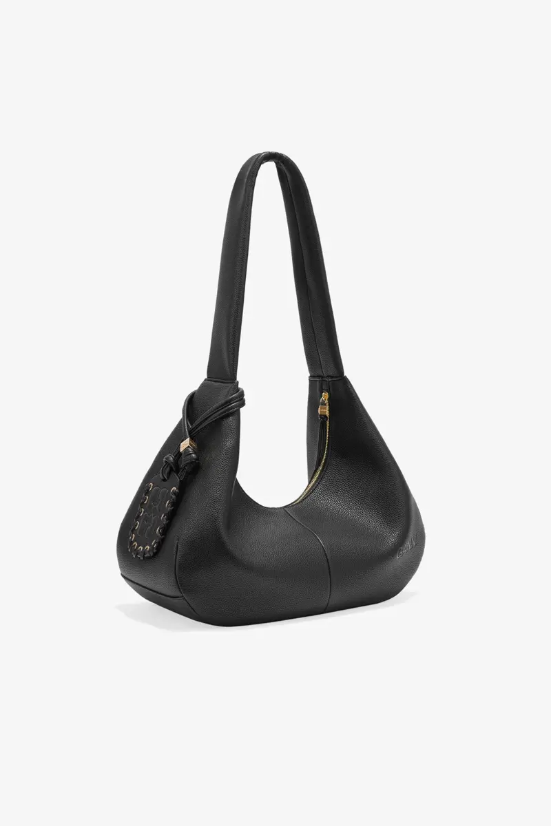 Black Grained Medium Hobo Bag
