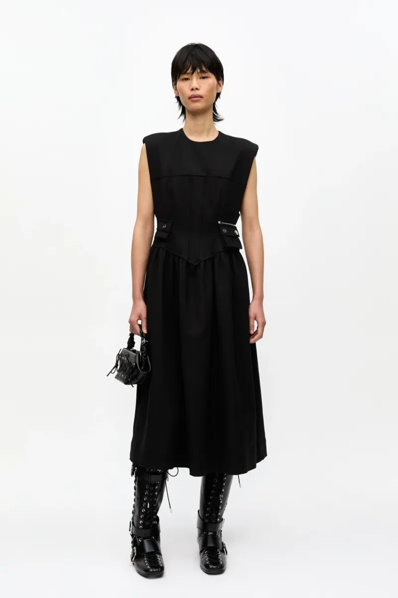 Black Heavy Cotton Corset Midi Dress