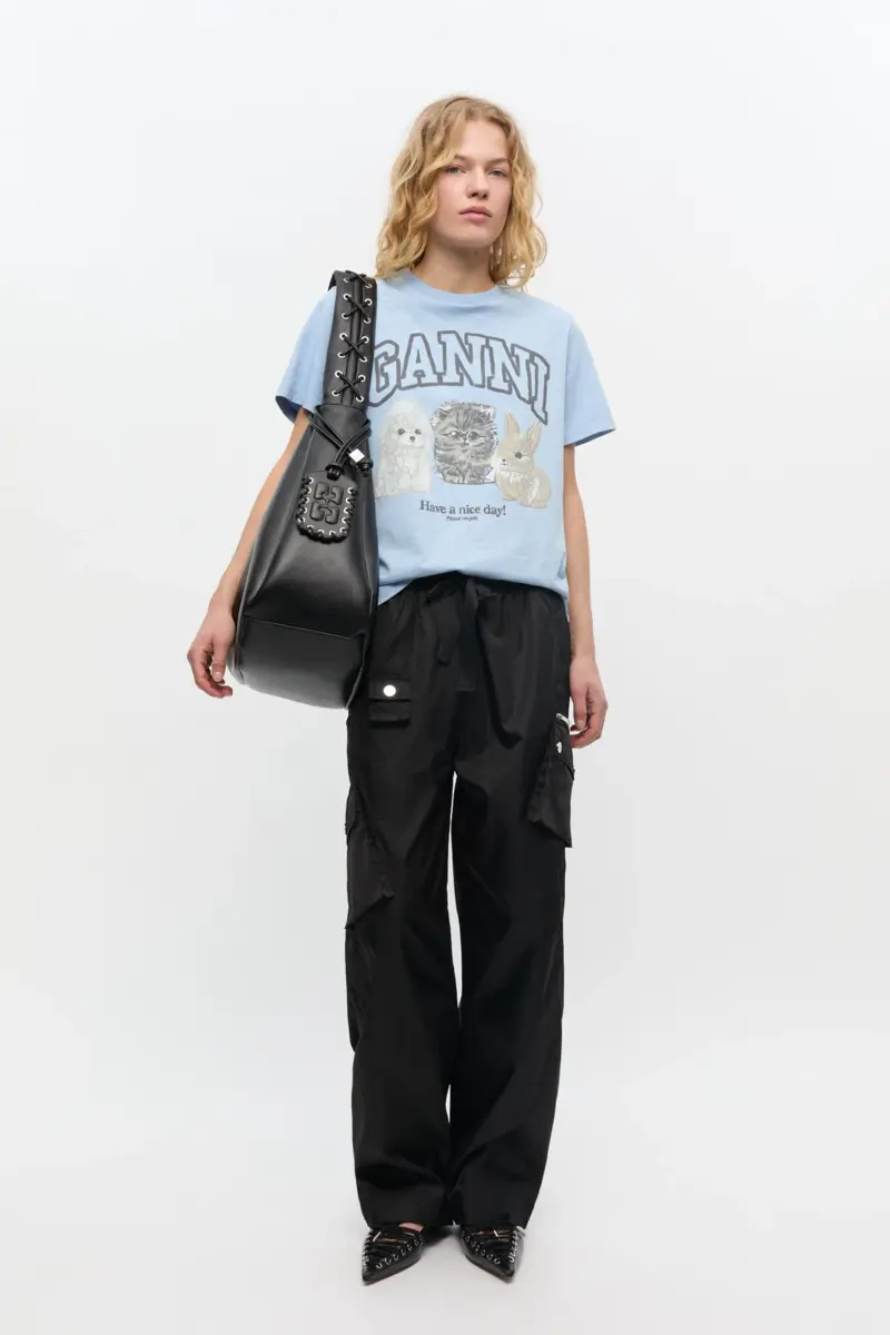 Black Nylon Elasticated Trousers