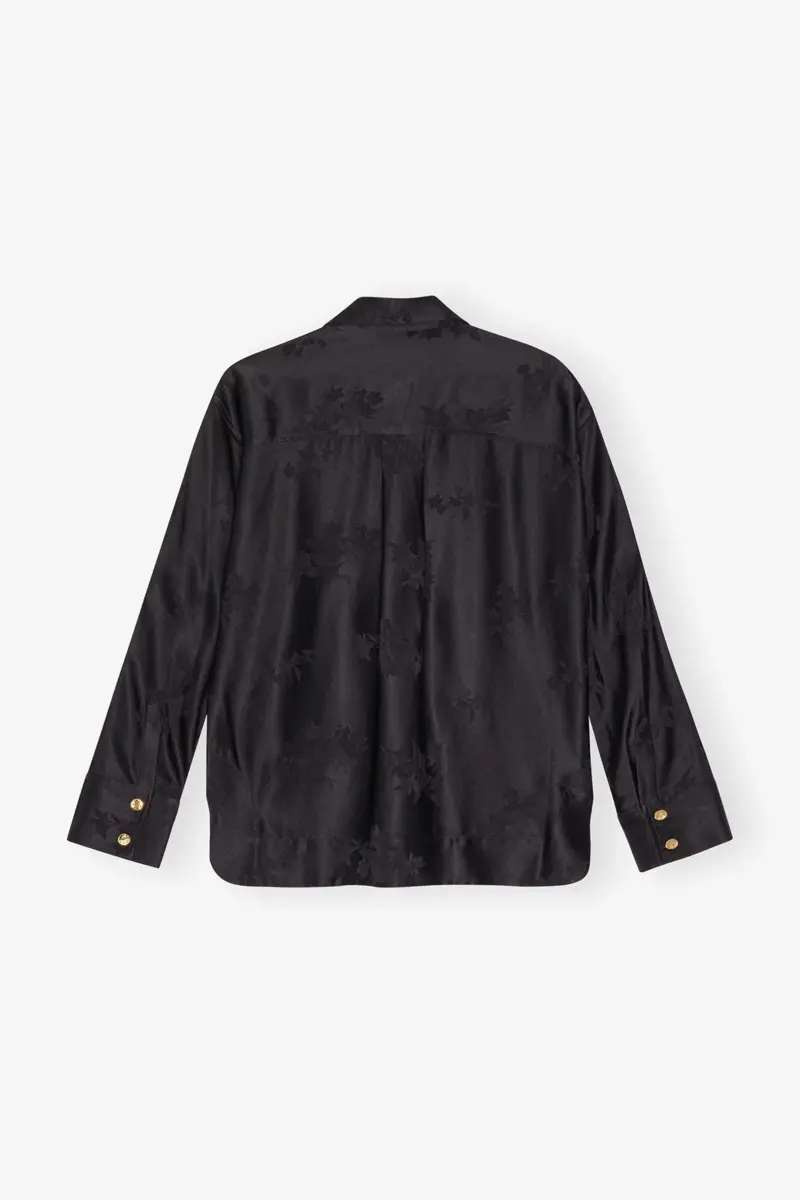 Black Satin Jacquard Tie String Shirt Black Satin Jacquard Tie String Shirt