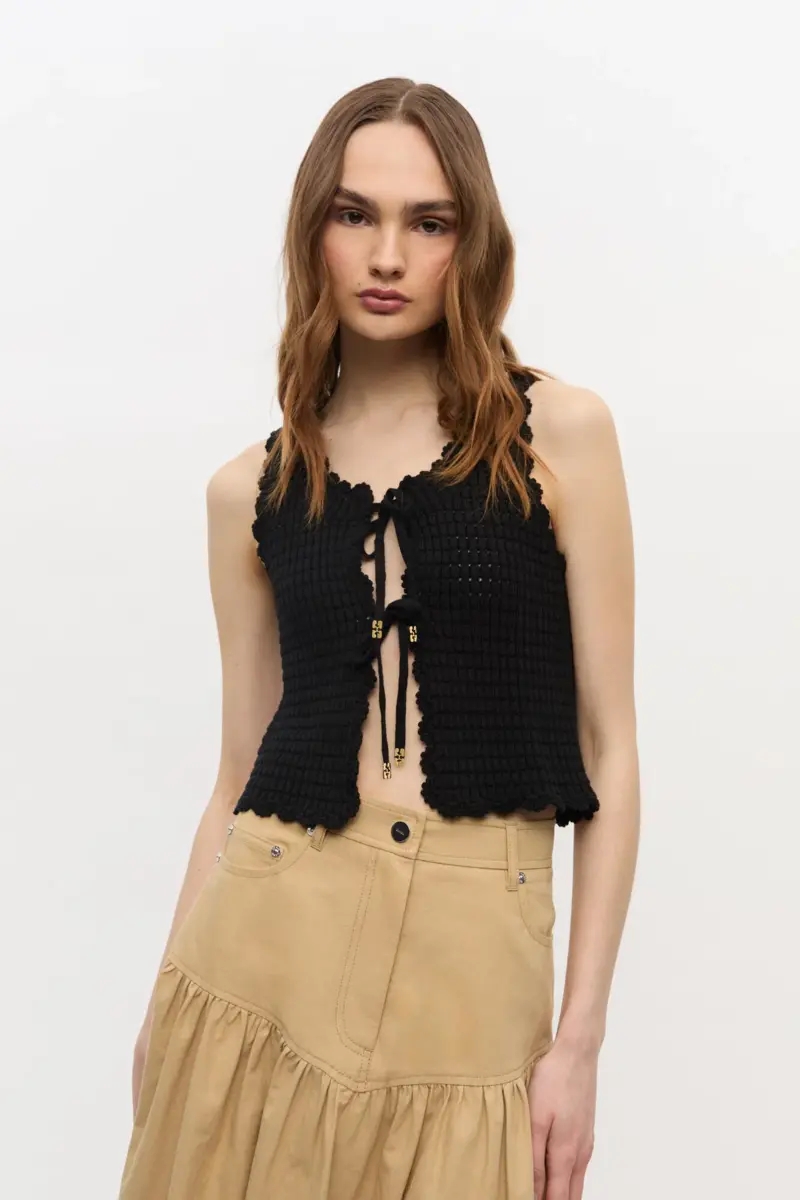 Black Textured Lace Knit Top