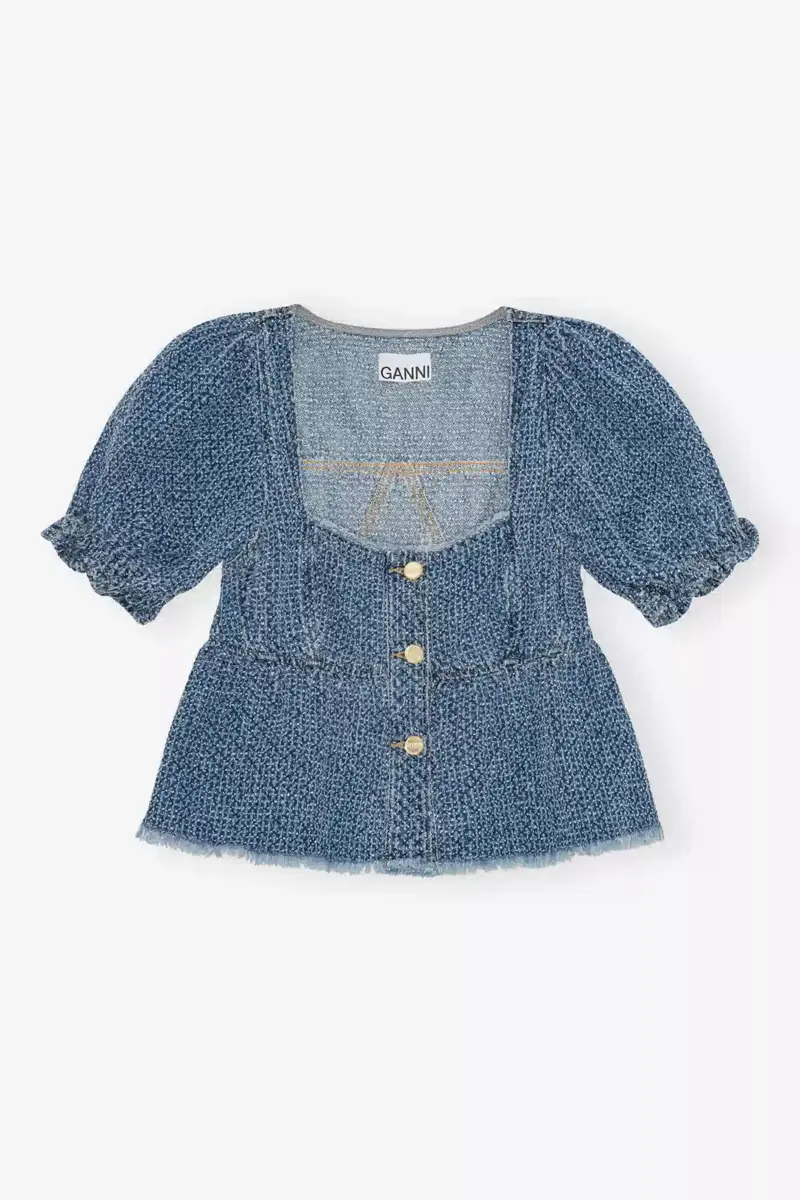 Blue Textured Denim Top