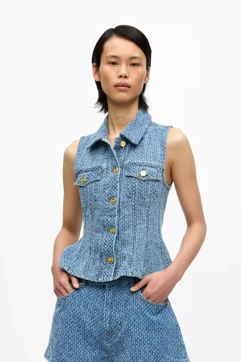 Blue Textured Denim Top