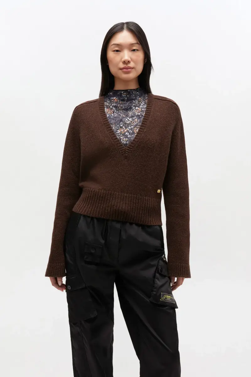 Brown V-neck Jumper
