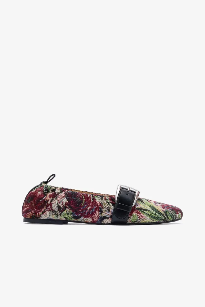Buckle Strap Ballerinas in Tapestry