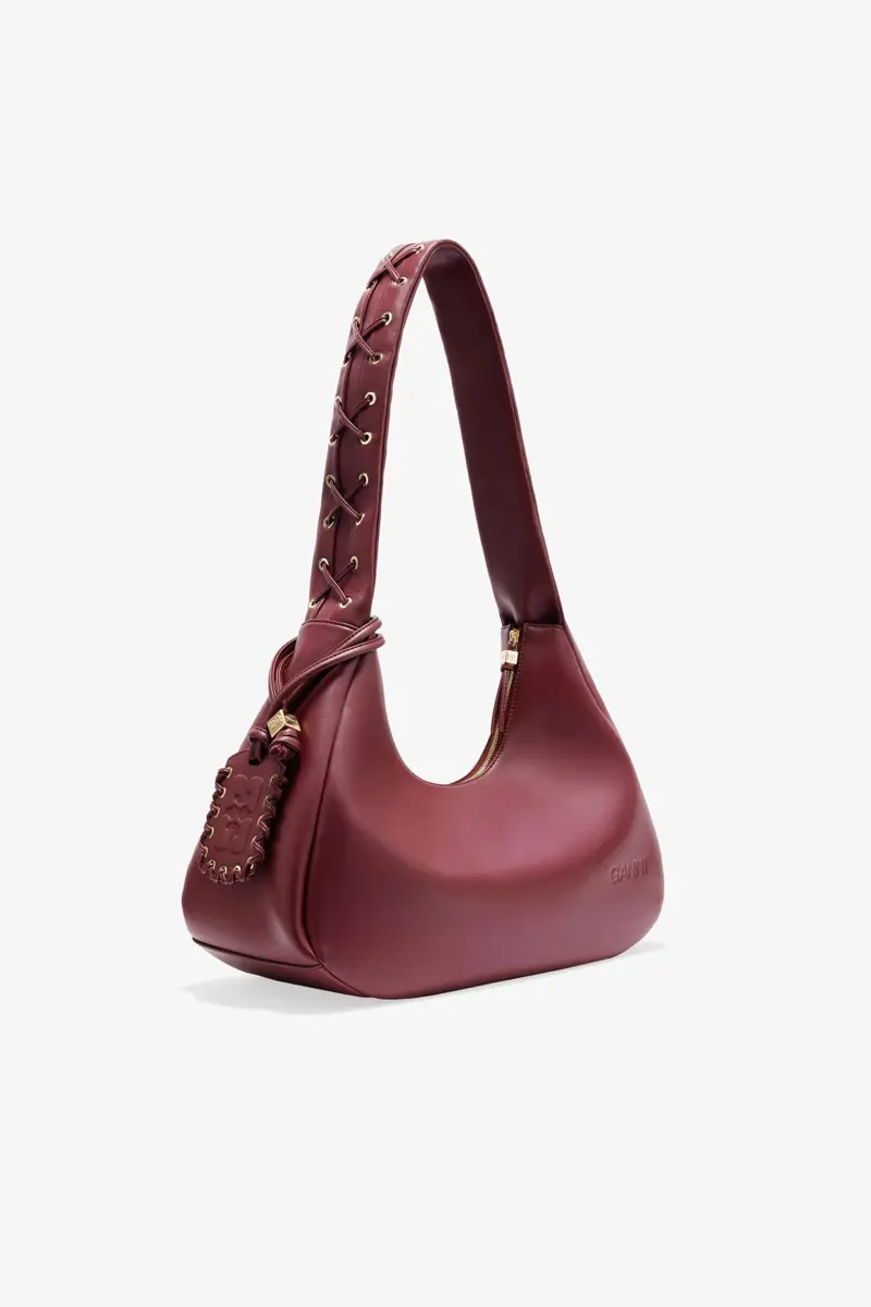 Burgundy Medium Laces Hobo Bag