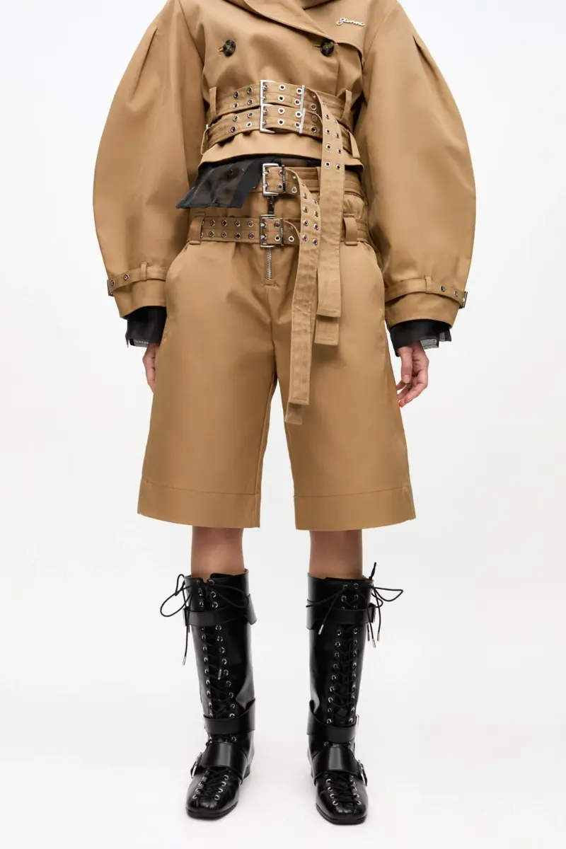 Camel Bonded Cotton Belt Shorts