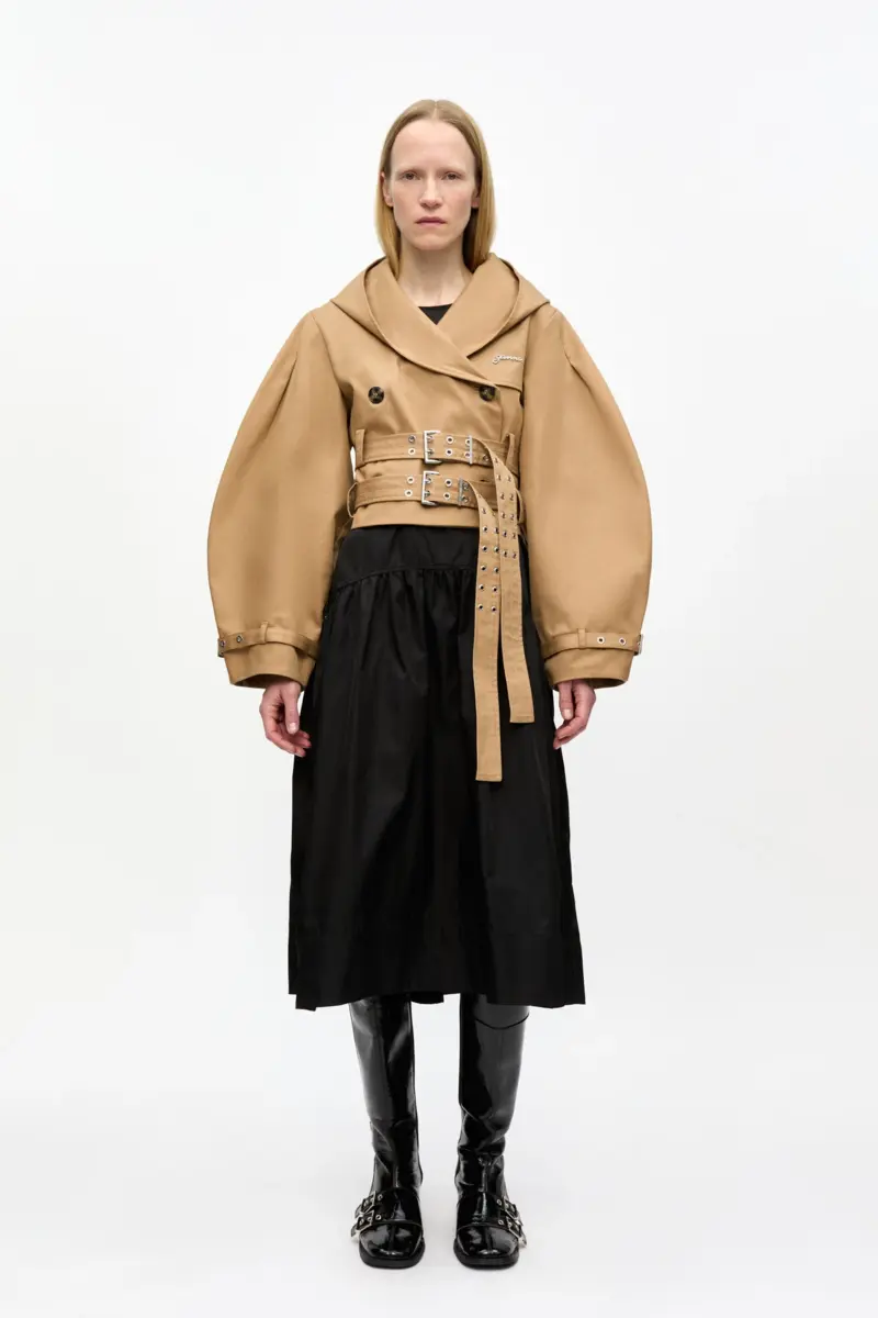 Camel Bonded Cotton Short Trench Jacket