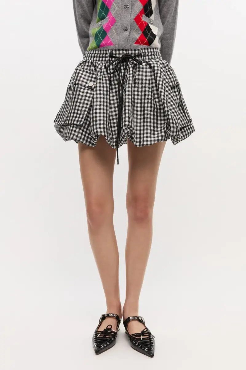 Crinkled Check Mini Bubble Skirt