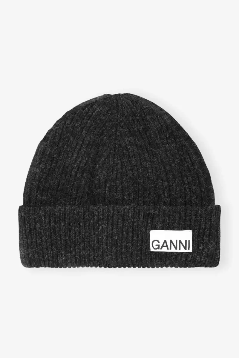 Dark Grey Fitted Wool Rib Knit Beanie