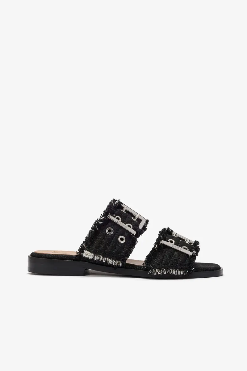 Denim Feminine Buckle Two-Strap Sandals