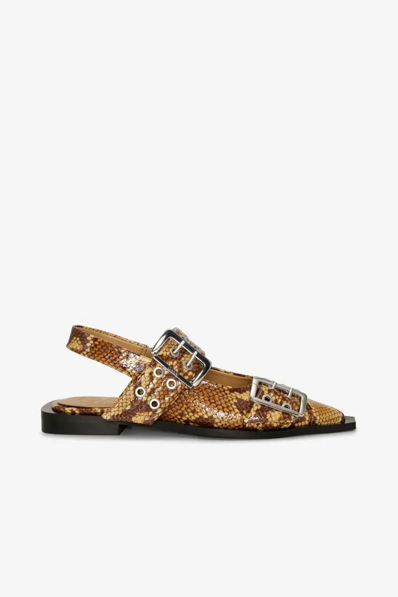 Feminine Buckle Ballerinas in Brown Snake