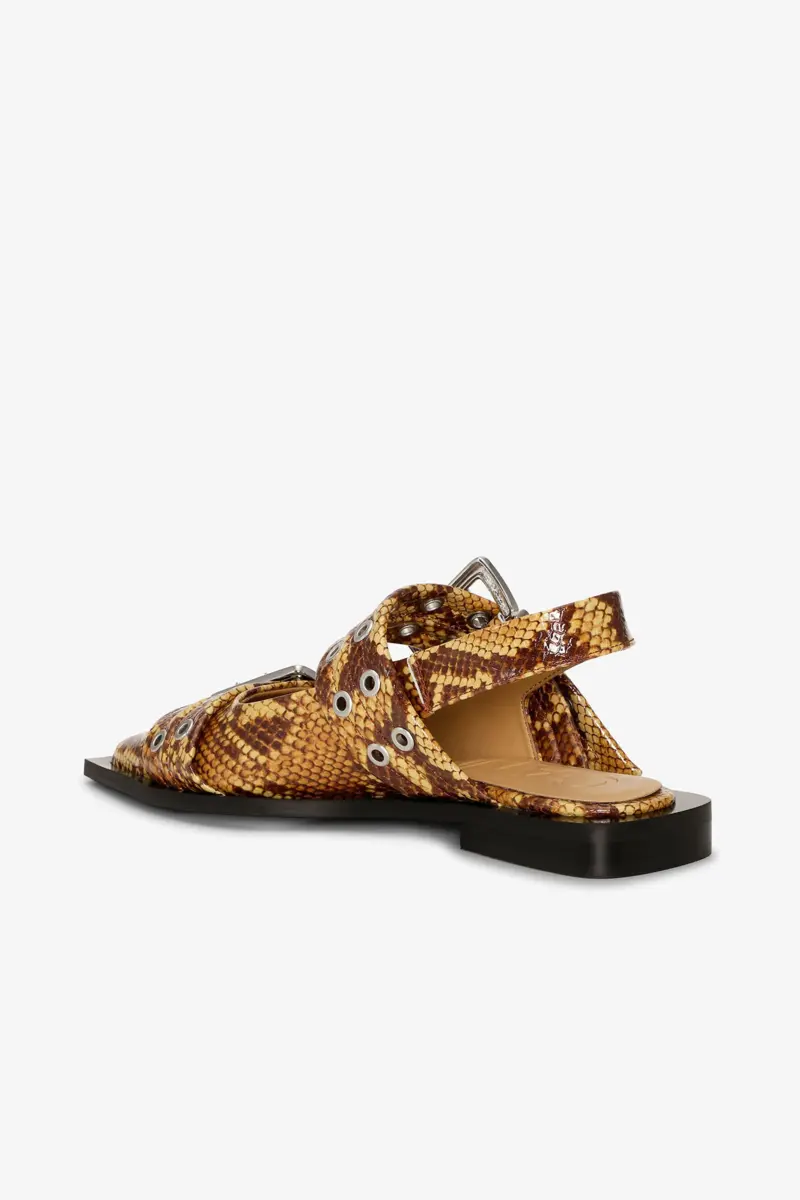 Feminine Buckle Ballerinas in Brown Snake
