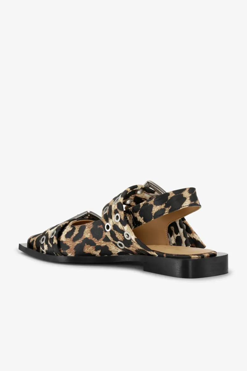 Feminine Buckle Ballerinas in Leopard Satin