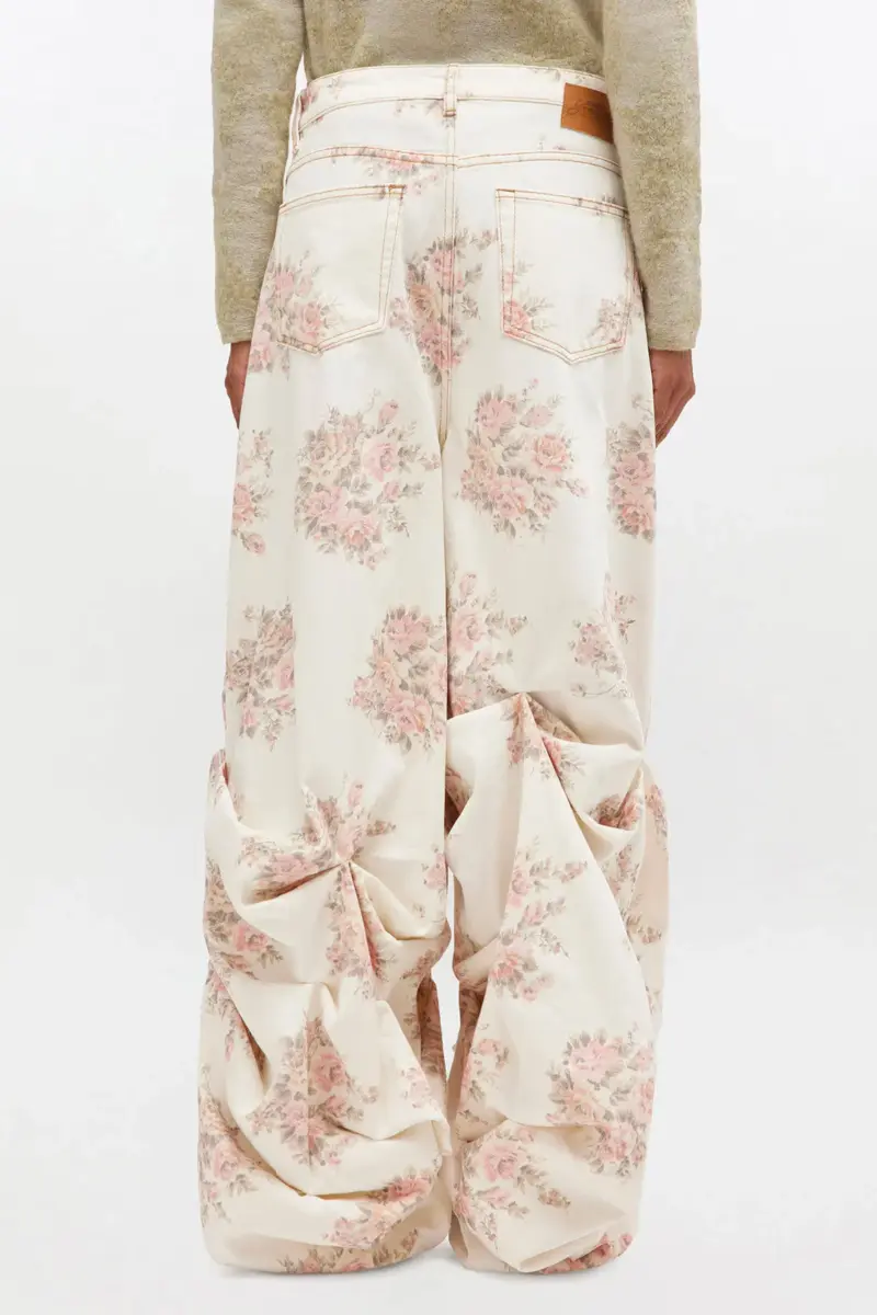 Floral Printed Draped Jeans Floral Printed Draped Jeans