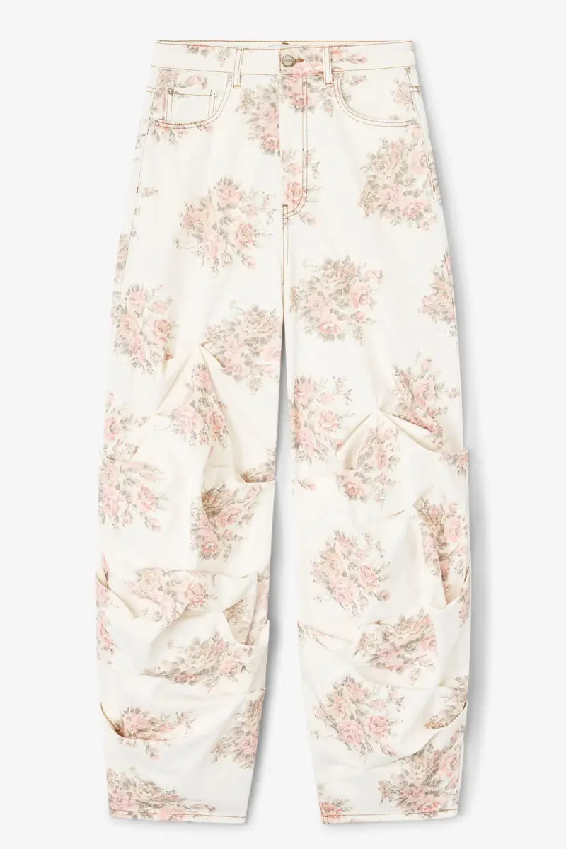 Floral Printed Draped Jeans Floral Printed Draped Jeans