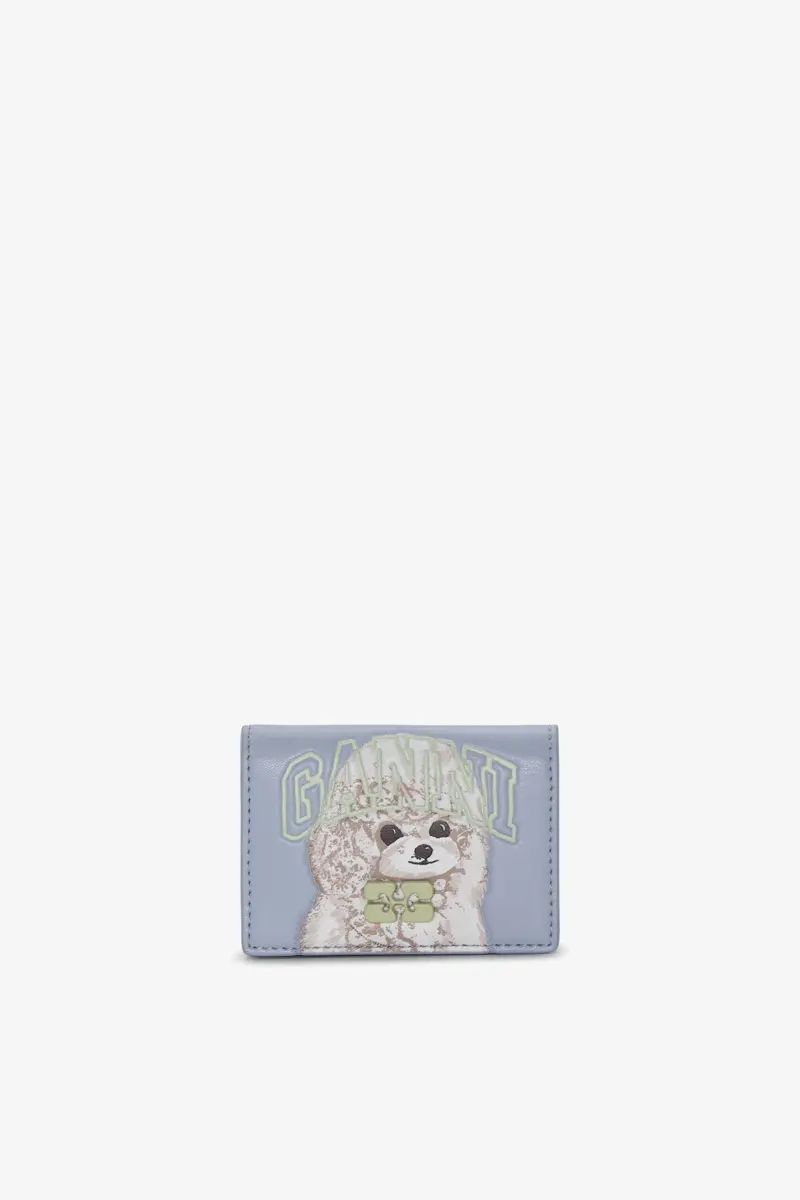 GANNI Bou Card Holder in Blue With Flap and Animals