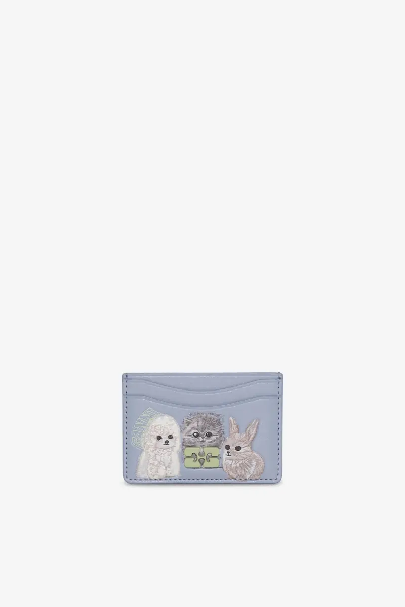 GANNI Bou Card Holder in Blue With Flap and Animals