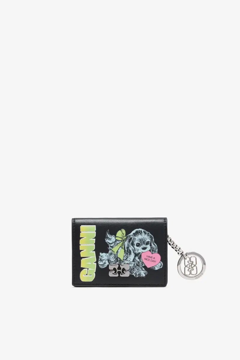 GANNI Card Holder in Blue With Flap and Dog