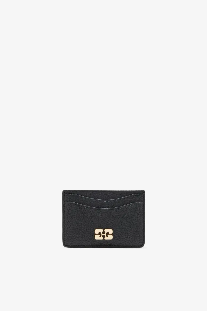 GANNI Card Holder in Grained Black with Gold