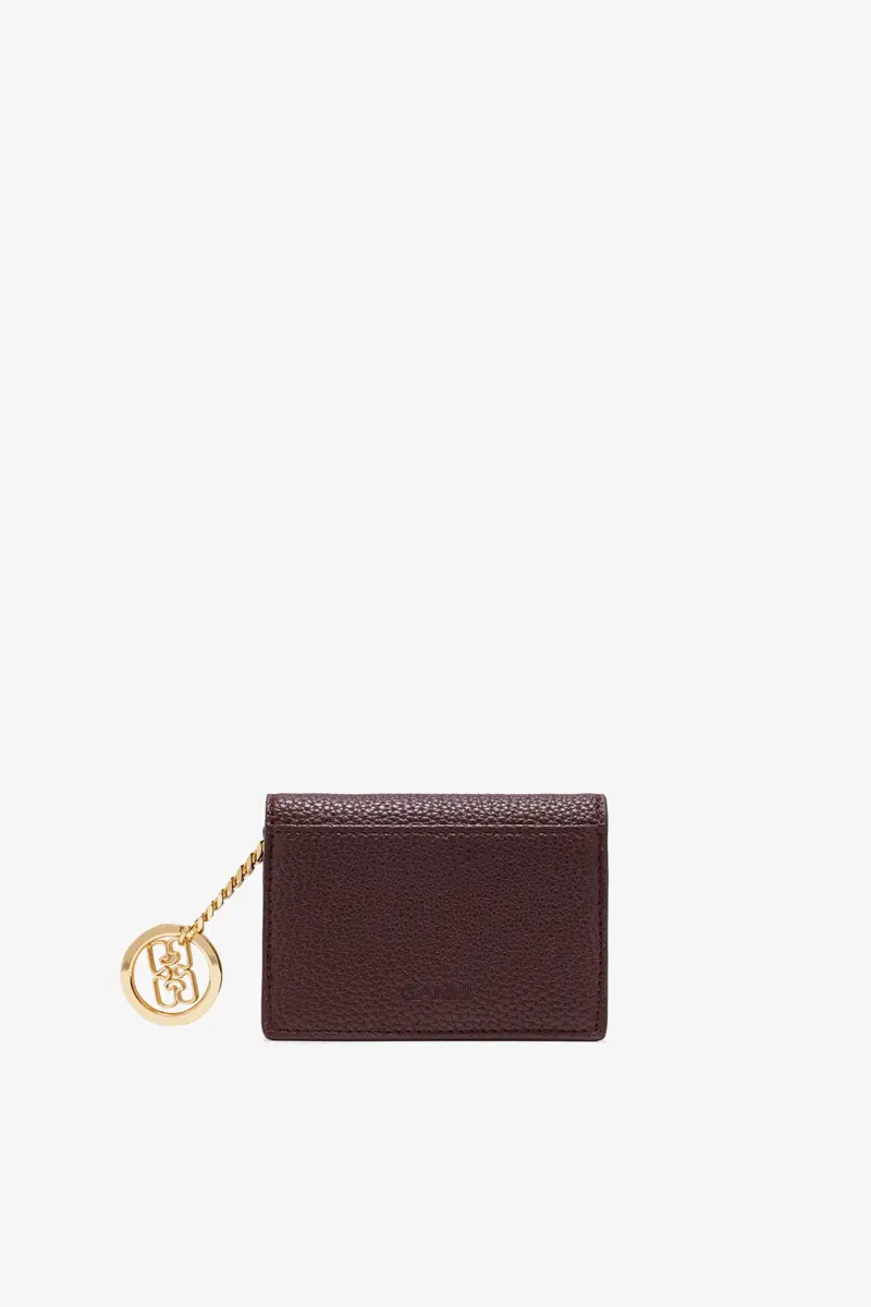 GANNI Card Holder With Flap in Grained Brown