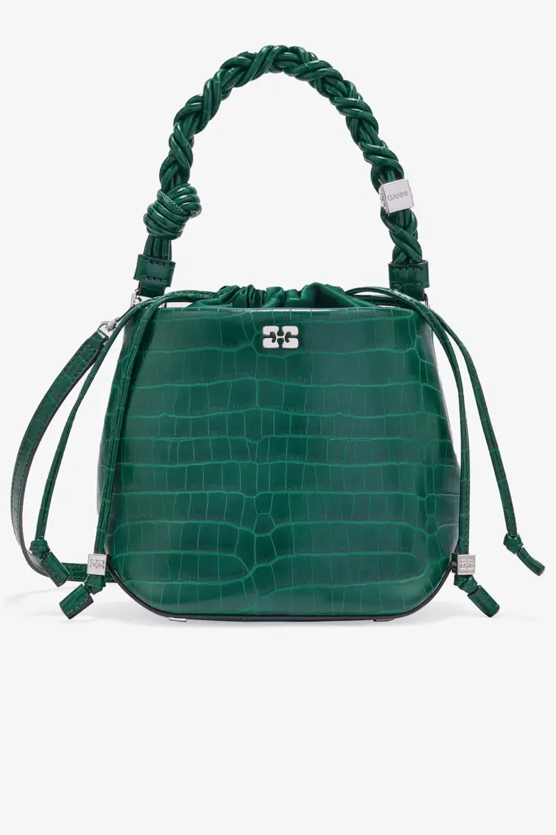 Green Patent Croco Bou Bucket Bag