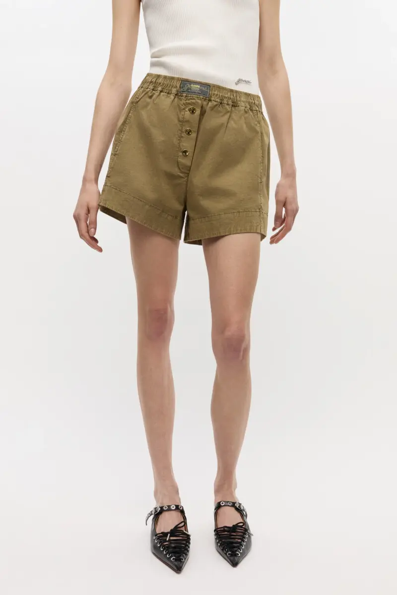 Green Washed Cotton Shorts