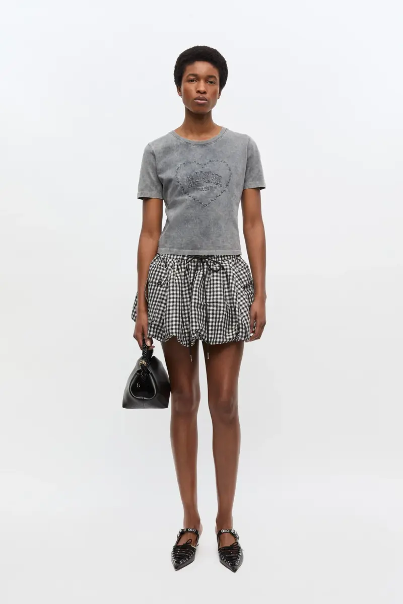 Grey Washed Heart Cropped T-shirt