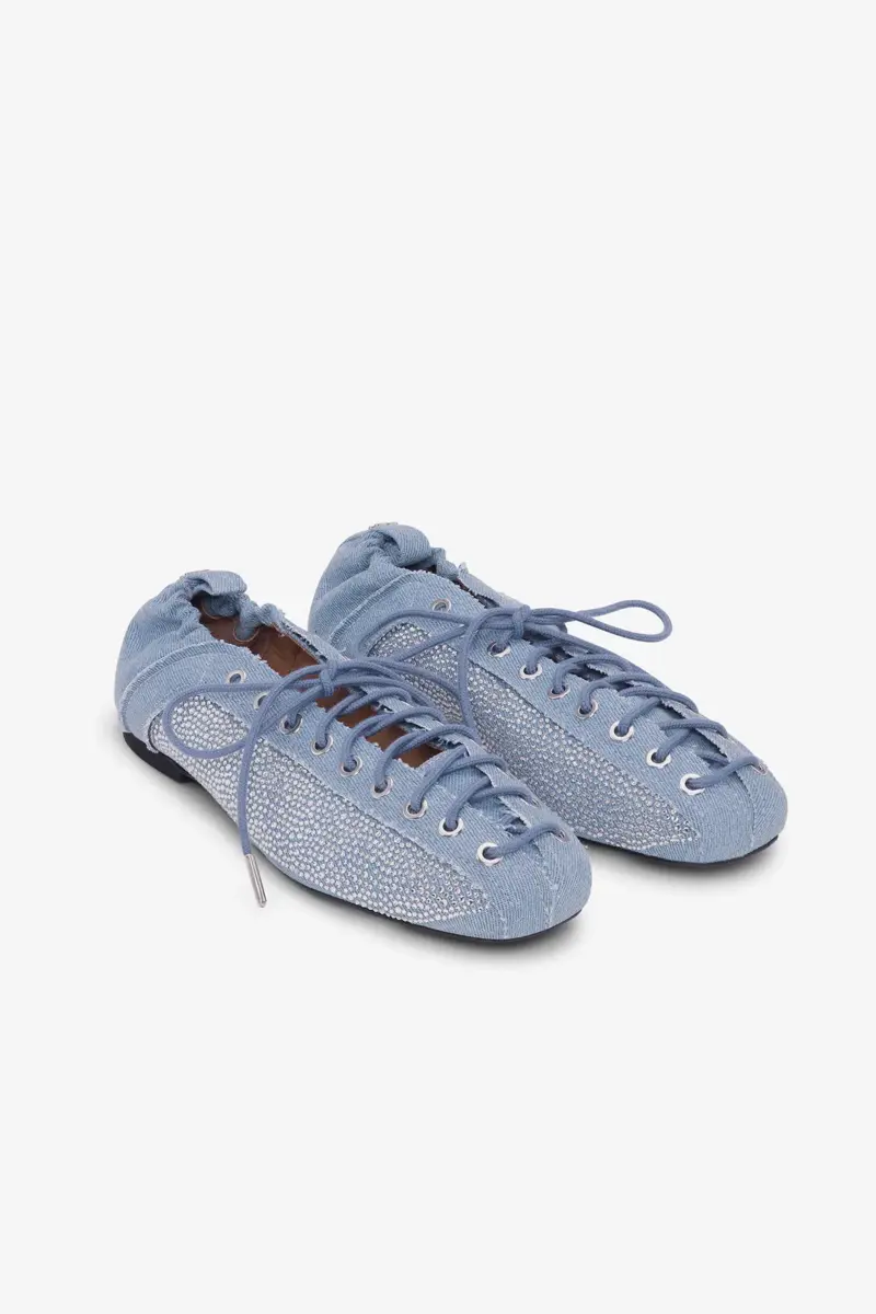 Lace-Up Ballerinas in Crystal-Embellished Denim