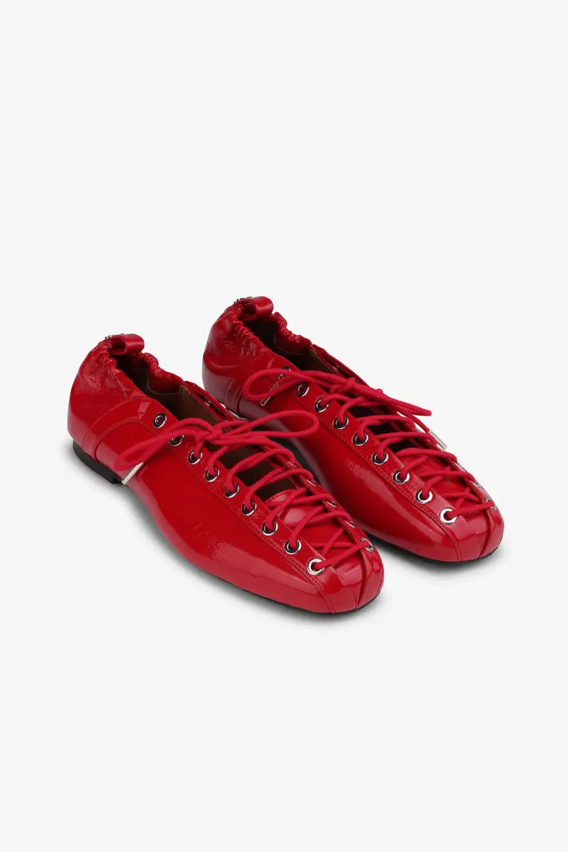 Lace-Up Ballerinas in Red