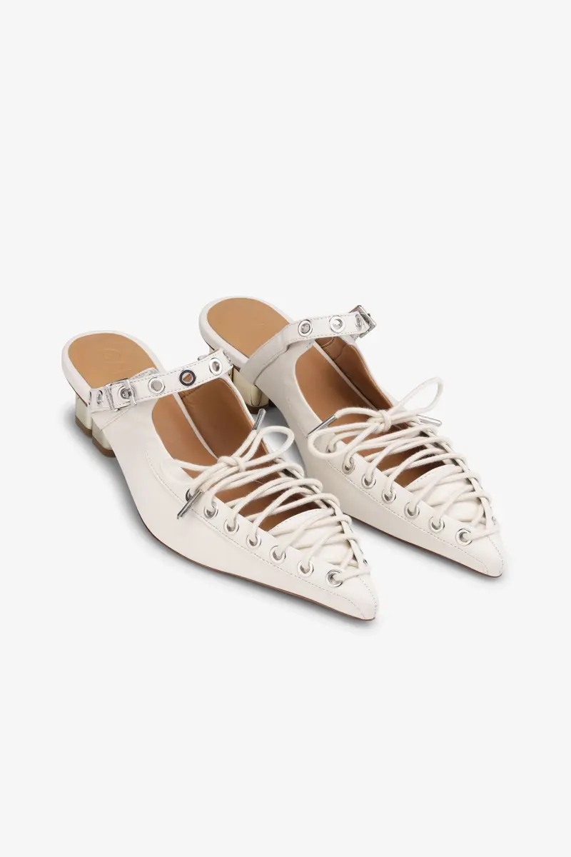 Lace-Up Mules in Ivory