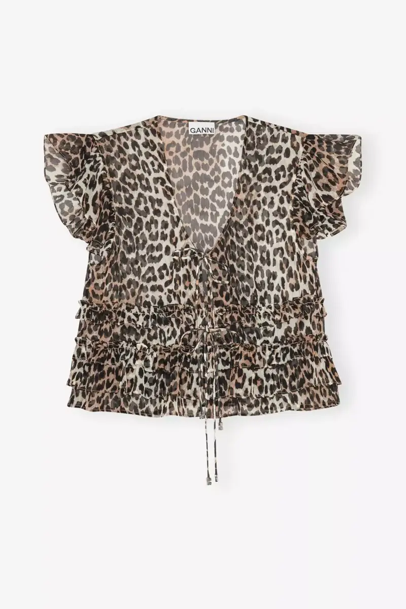Leopard Chiffon Ruffle Blouse