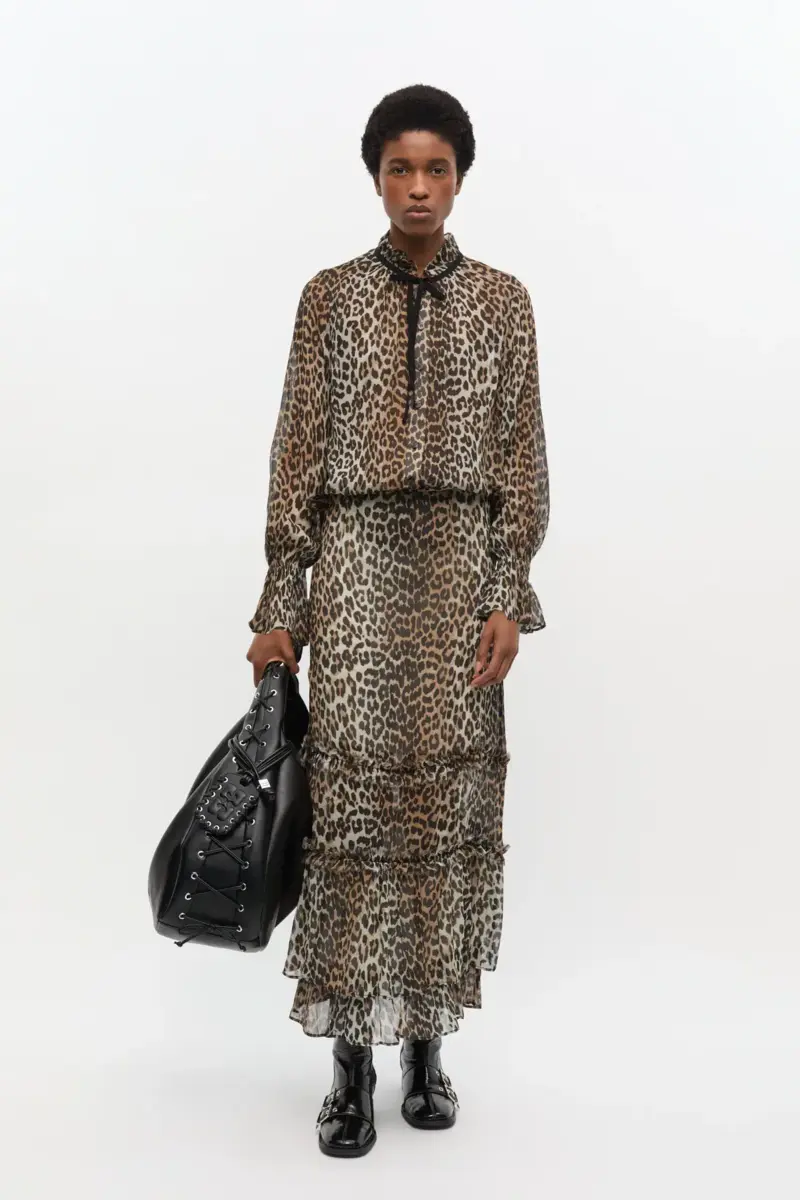 Leopard Print Chiffon Tie String Shirt