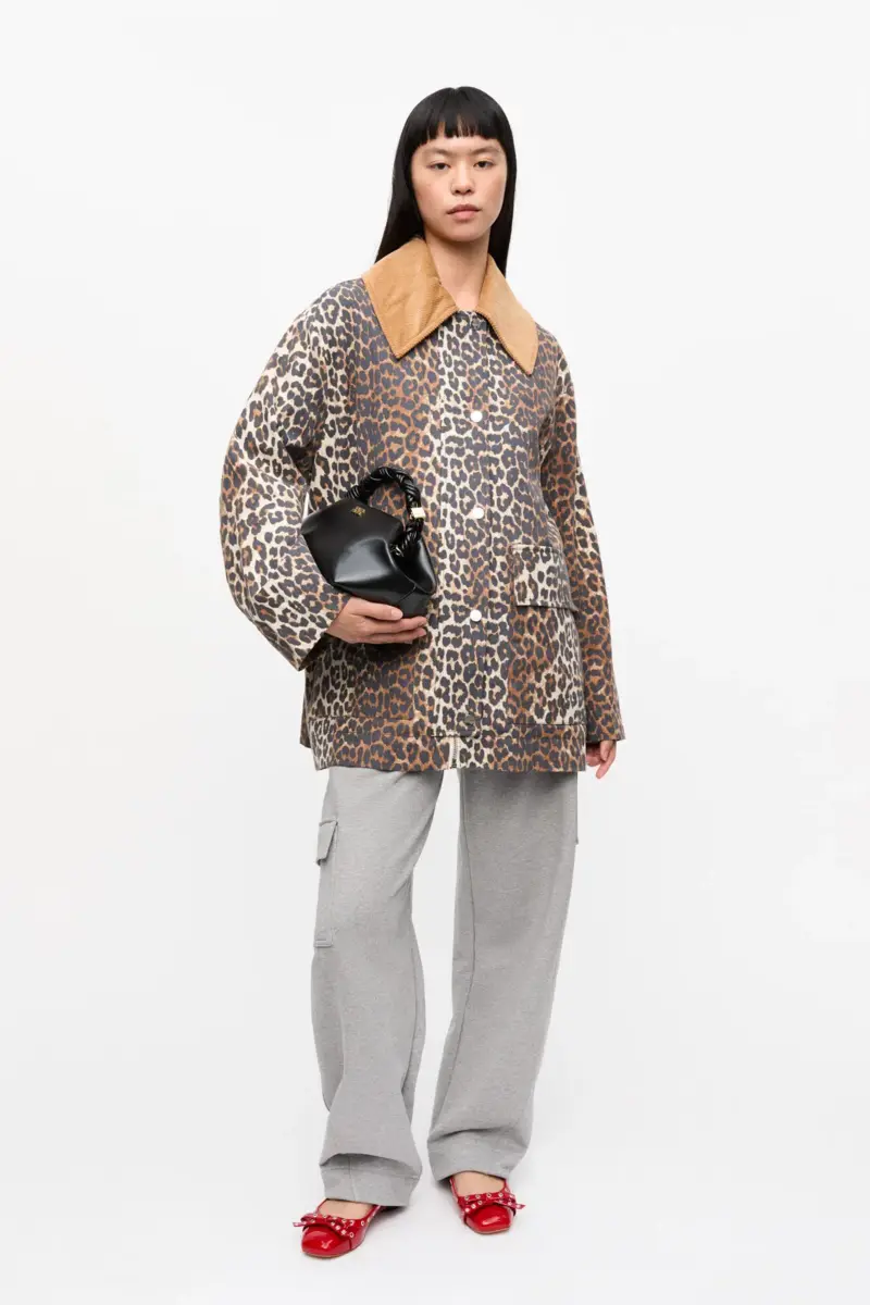 Leopard Printed Canvas Midi Jacket