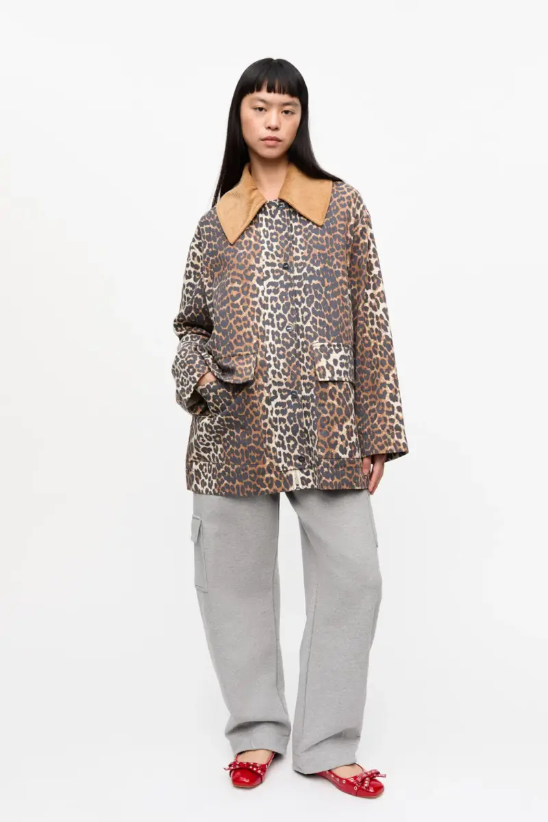 Leopard Printed Canvas Midi Jacket