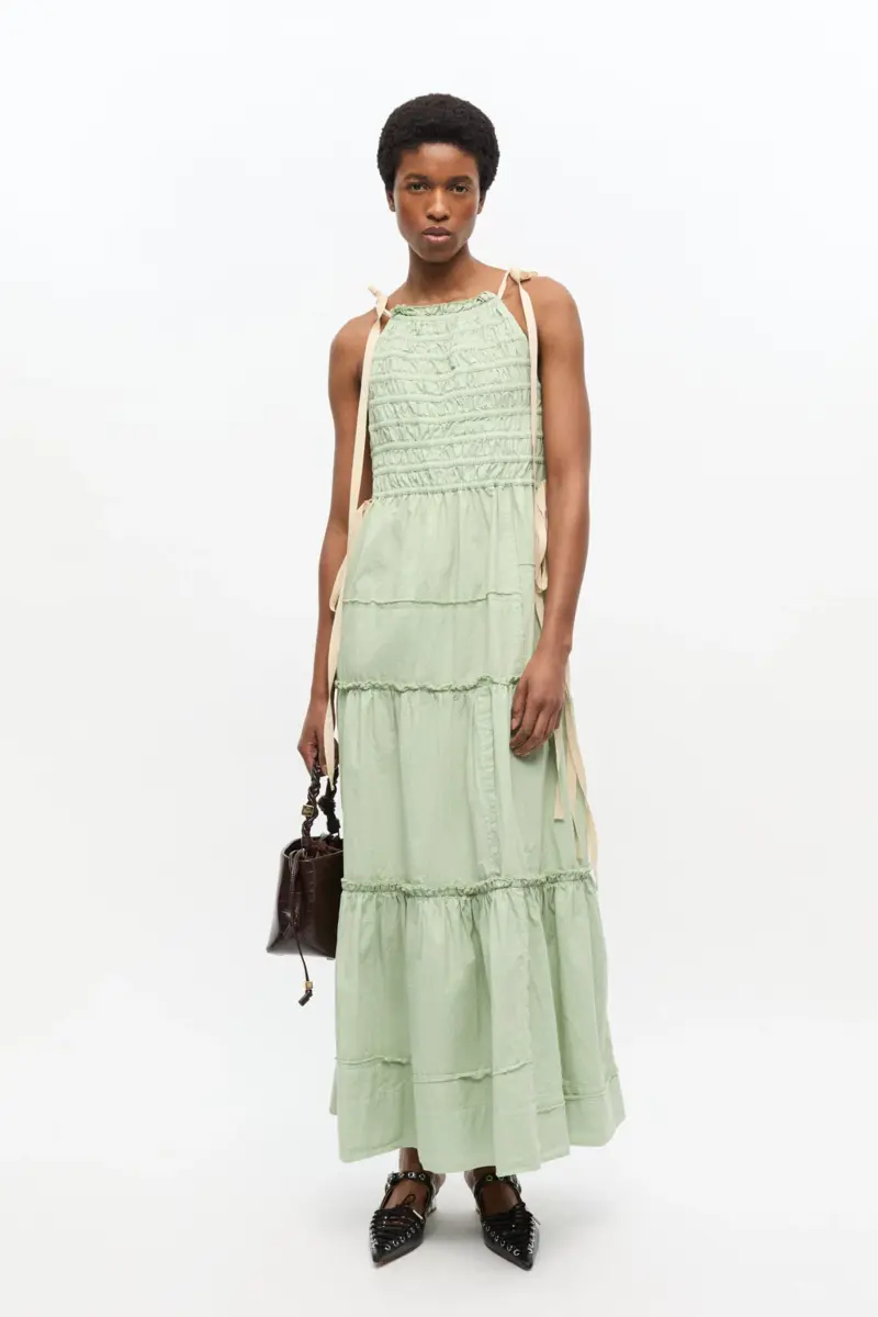 Light Green Smocked Tiered Dress