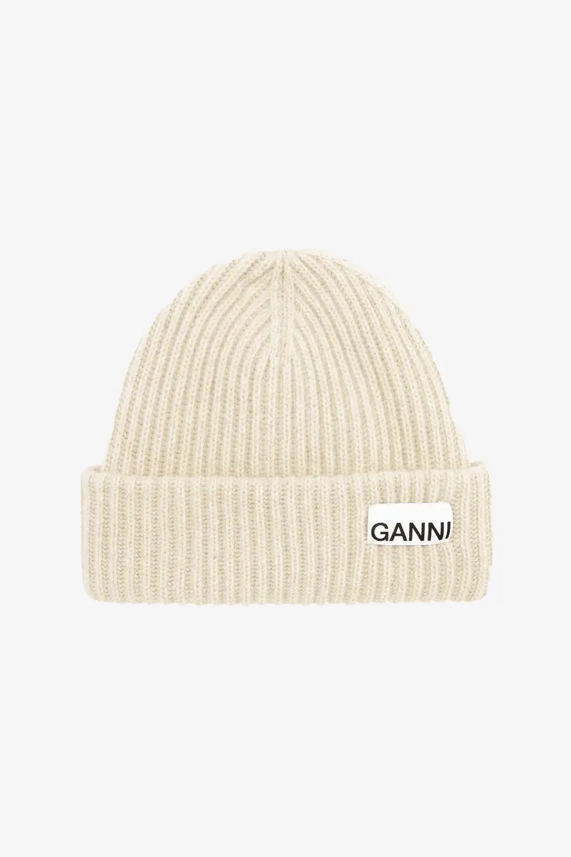 Oversized Wool Rib Knit Beanie