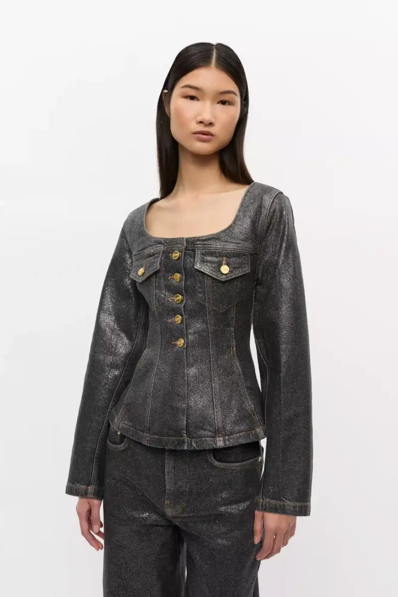 Shimmery Foil Denim Blazer