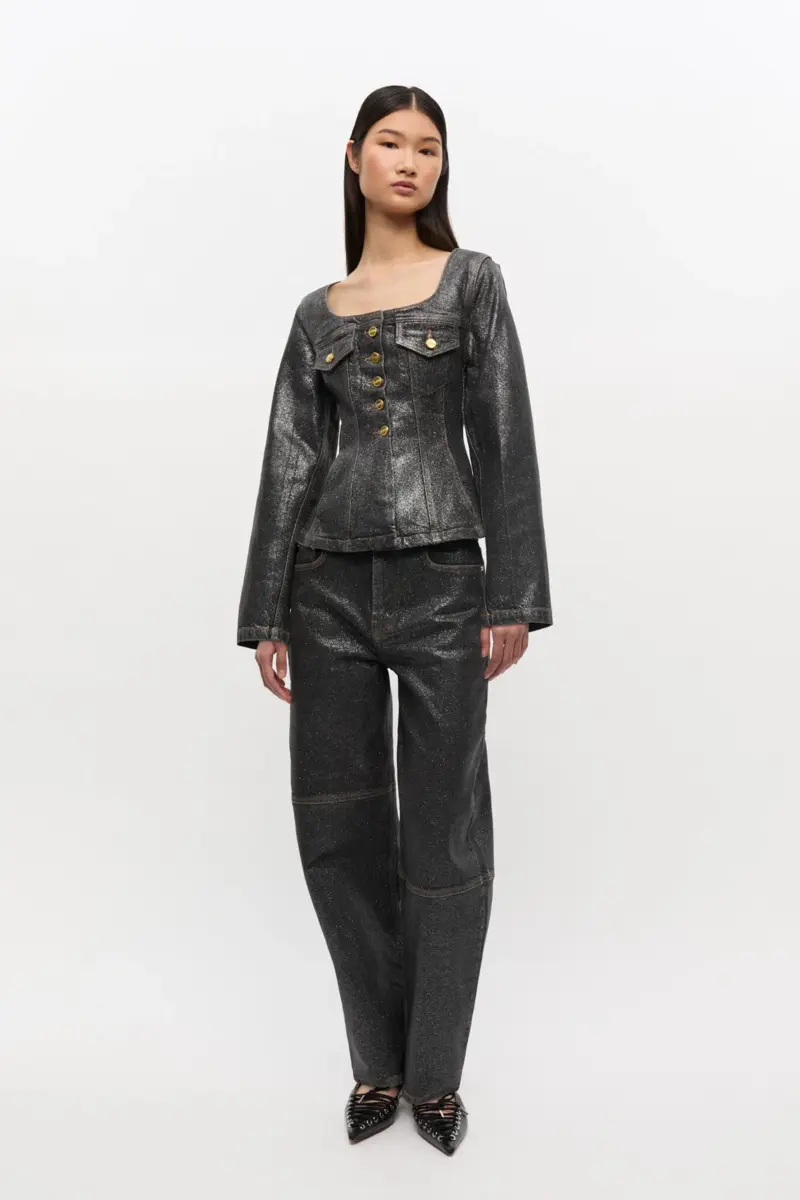 Shimmery Foil Denim Blazer