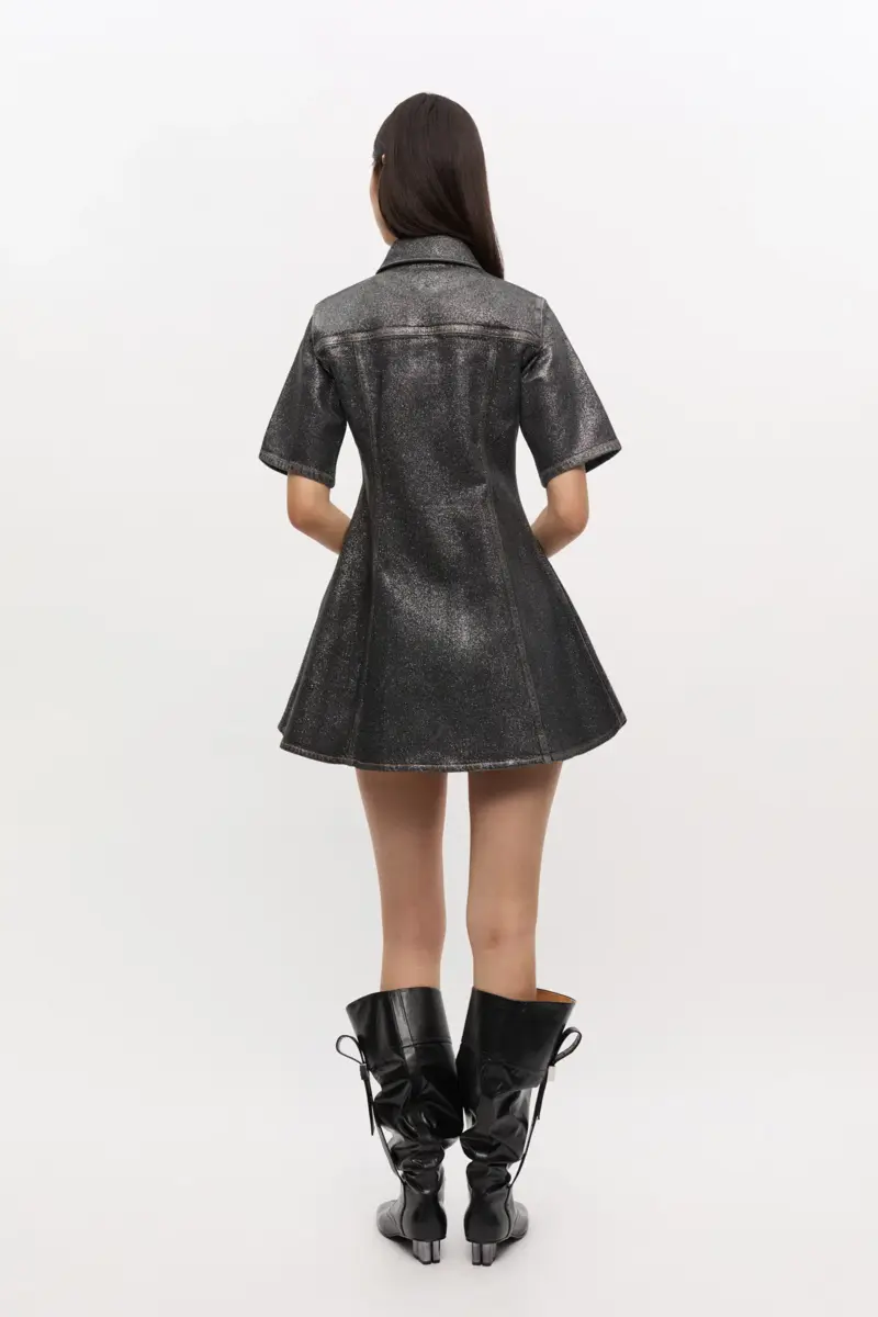 Shimmery Foil Denim Mini Dress