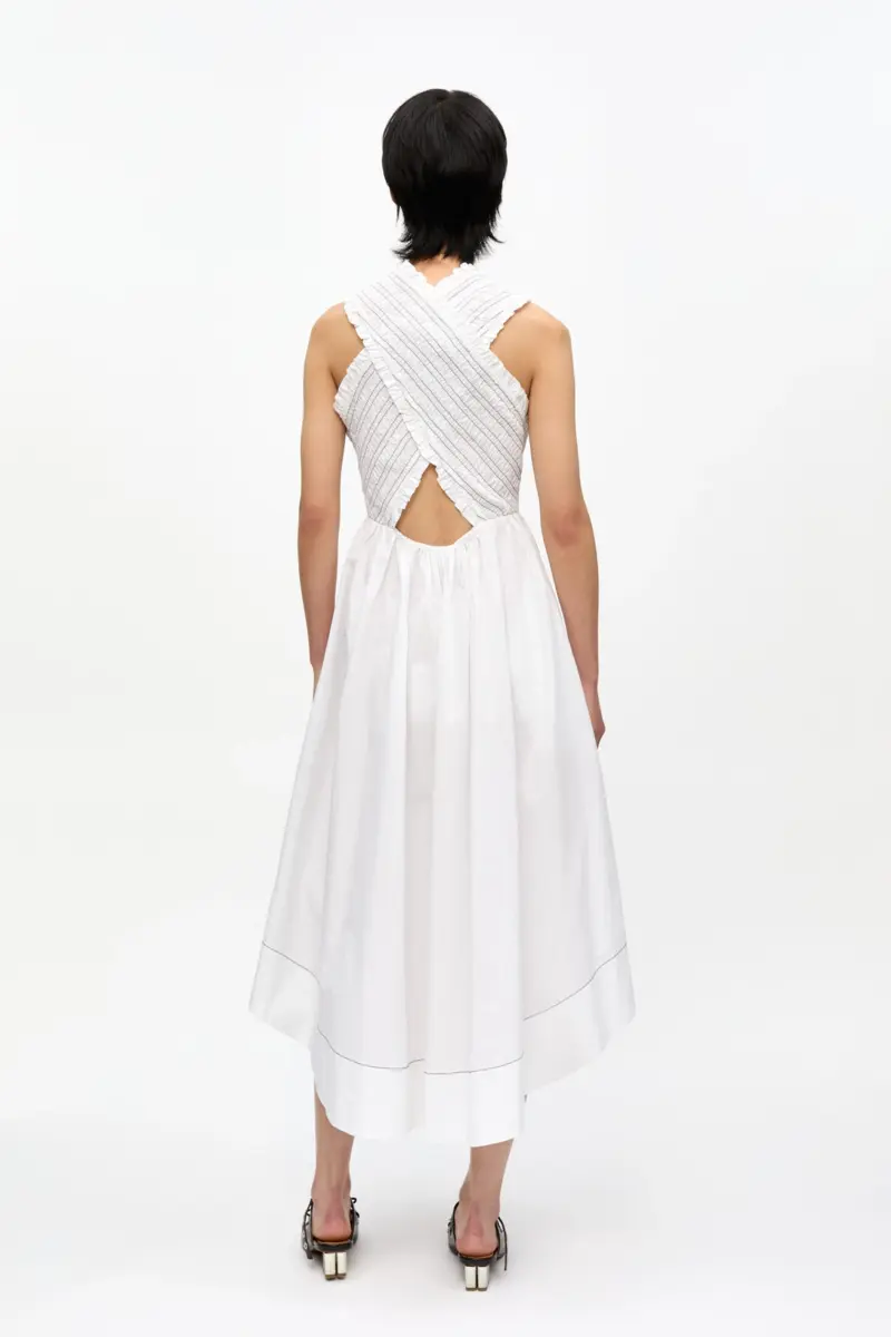 Washed Stretch Cotton Smock Midi Dress