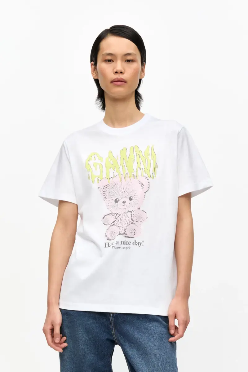White Basic Cotton Jersey Teddy Relaxed T-shirt