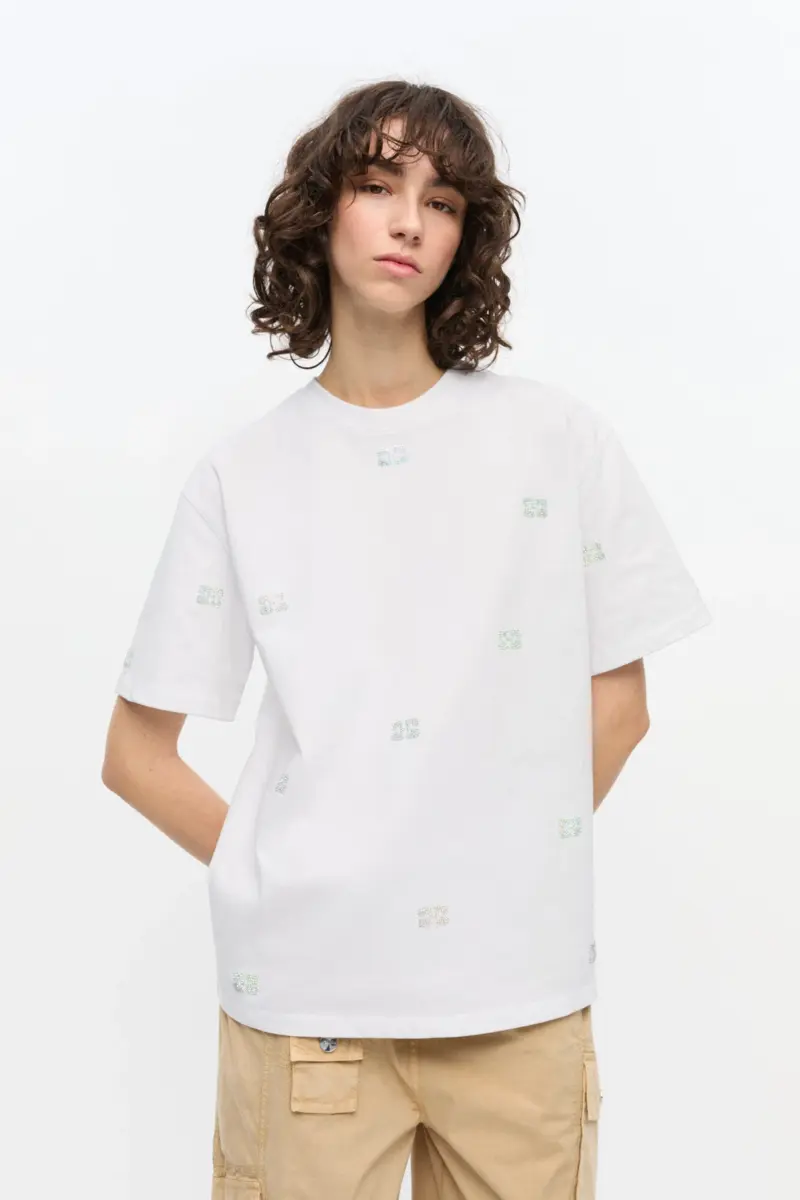 White Heavy Cotton Rhinestone T-shirt