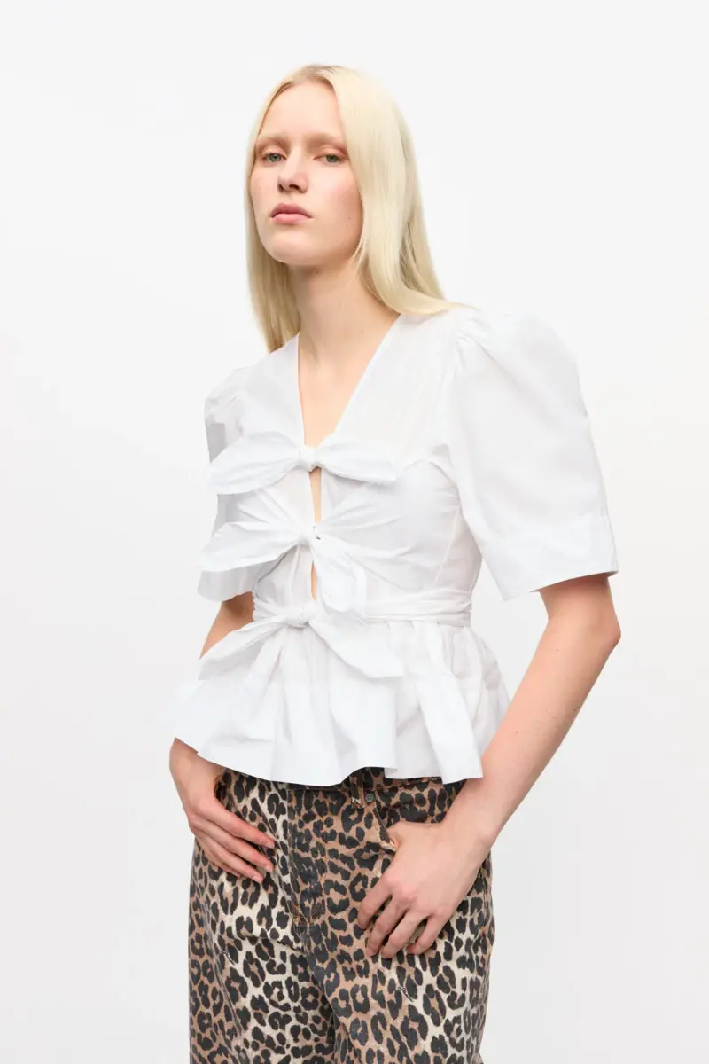 White Washed Stretch Cotton Tie Strap Blouse